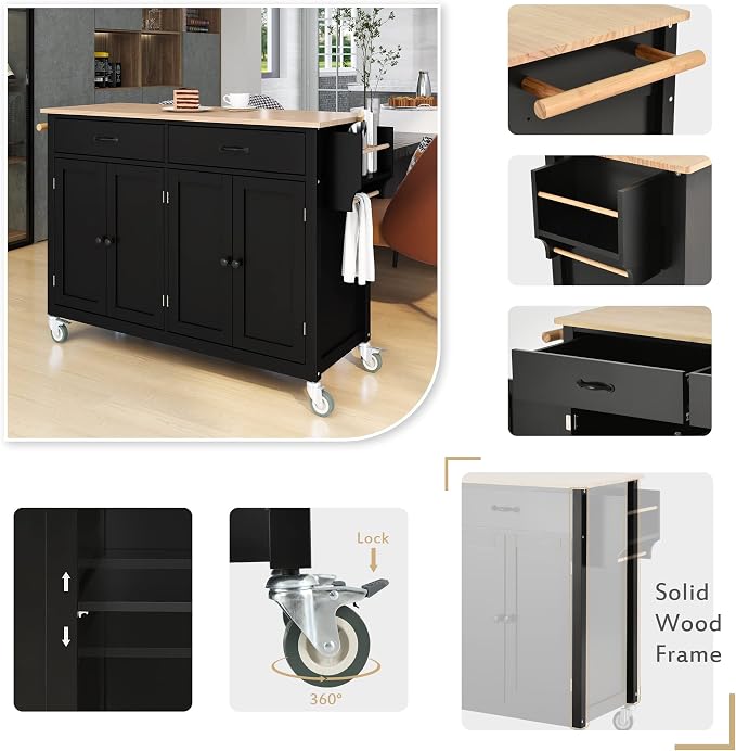 Kitchen Island Cart, Rolling Kitchen Island on Wheels - Image 3