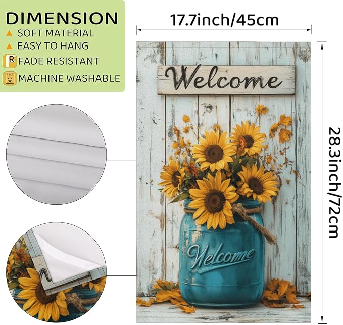 Welcome Sunflowers Kitchen Towels Set of 2 Flower Bottle Dish Towels Bar - Image 2