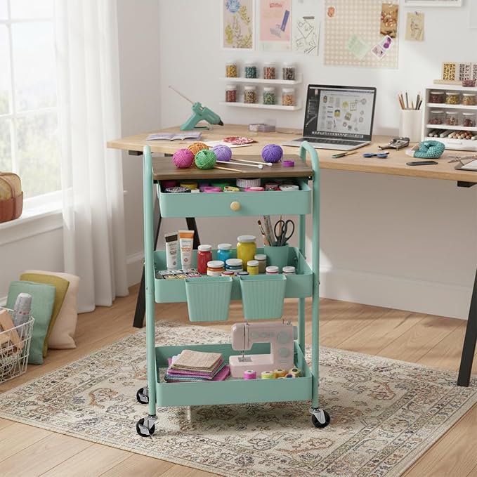 danpinera 3 Tier Rolling Cart, All-in-One Art Cart Organizer on Wheels - Image 7