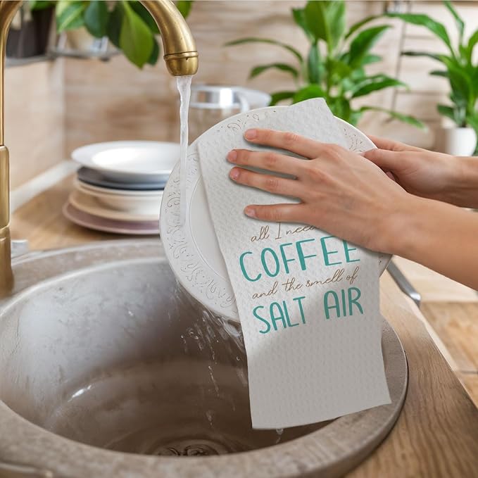 Coffee Lovers Gifts Kitchen Towels, Coastal Beach Dish Towels Drying Cloth - Image 2
