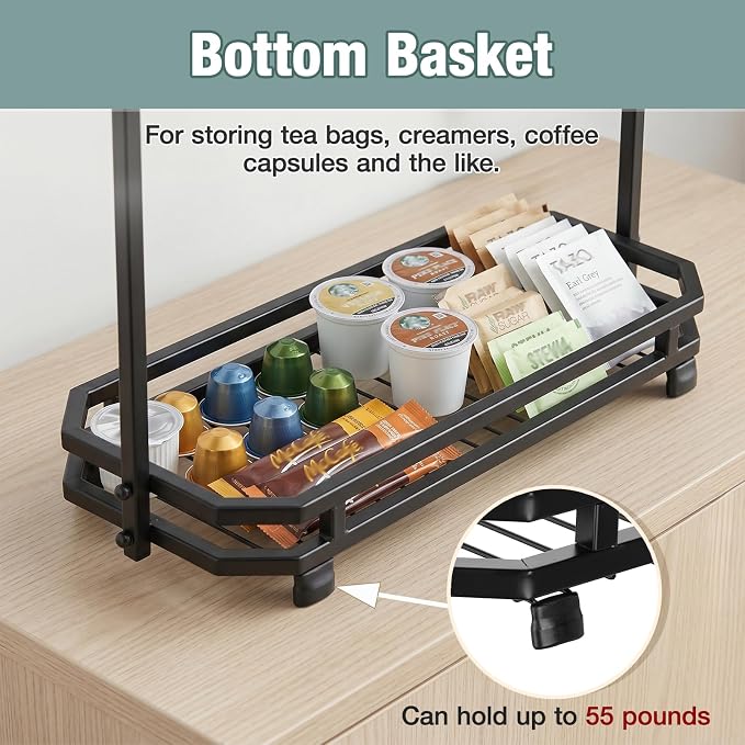 Coffee Mug Holder for Countertop, 22 Hooks 3 Tier Mug Tree Holder Rack - Image 4
