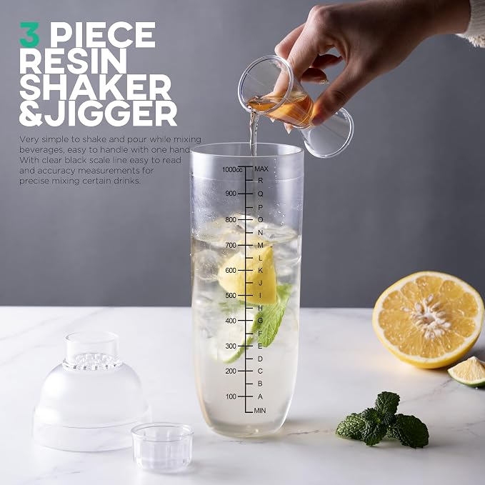 Homestia 2-Piece Plastic Cocktail Shaker Set, 1000ml Clear Boston Shaker - Image 4