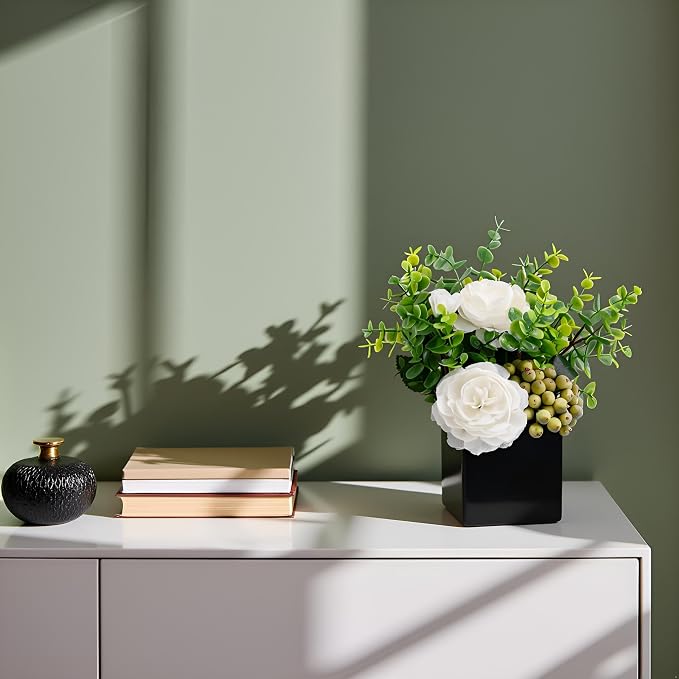 Artificial Flower Arrangement in Black Vase，Floral Centerpiece Table Decor | - Image 2