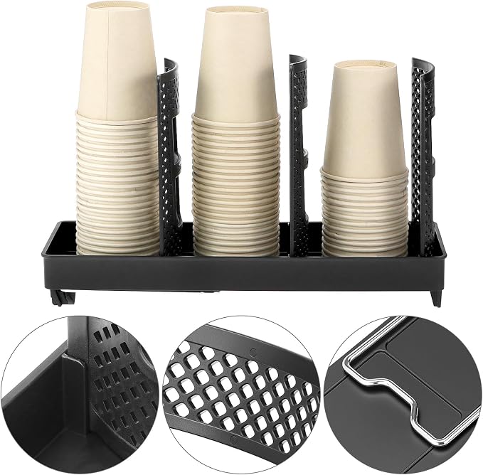 QWORK Paper Cup and Lid Organizer, 3-Slot Upright Holder - Image 3