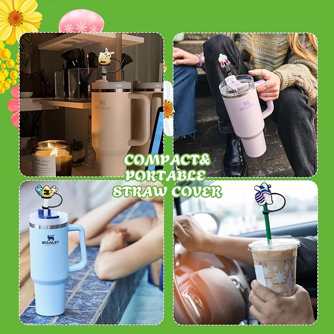 10Pcs Easter Straw Cover Cap for Stanley Cup 10mm Cute Easter Egg Bunny Straw - Image 7