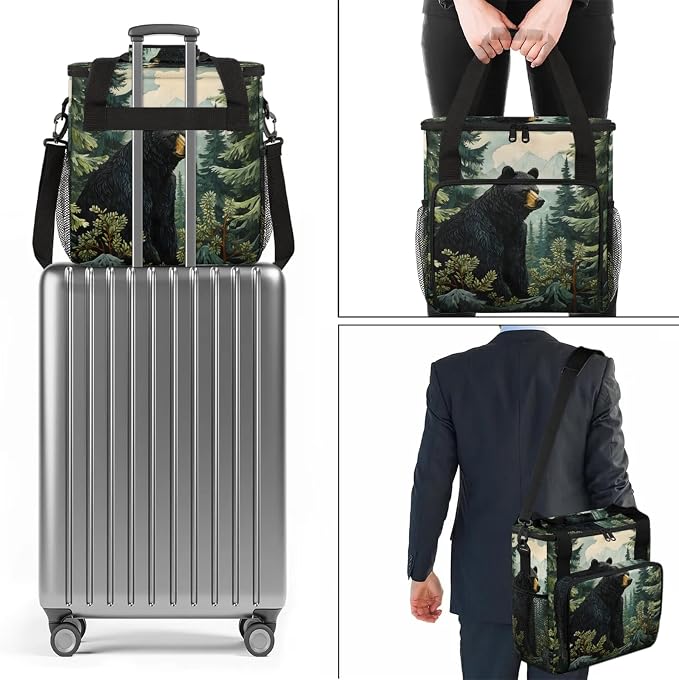 Forest Black Bear Coffee Maker Carring Bag, Large Insulated Storage Organizer - Image 7