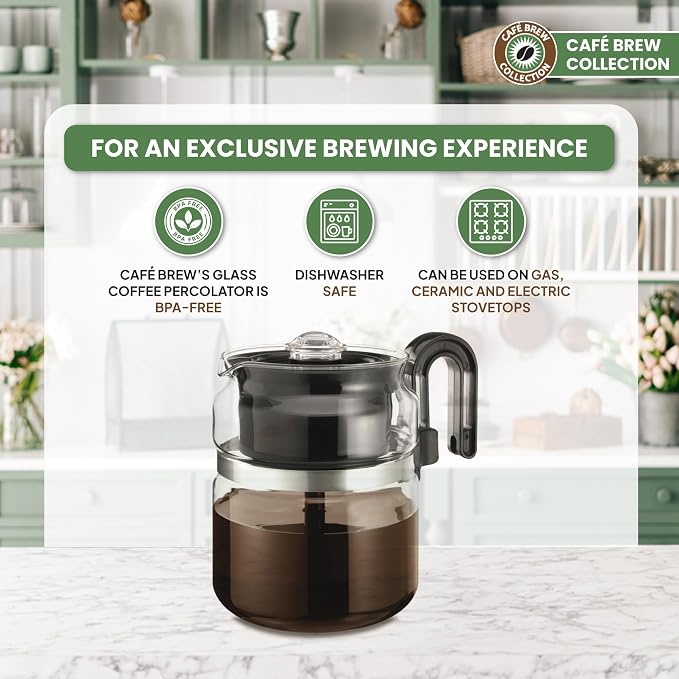 Café Brew Collection 8-Cup Glass Stovetop Percolator Coffee Pot - Image 3