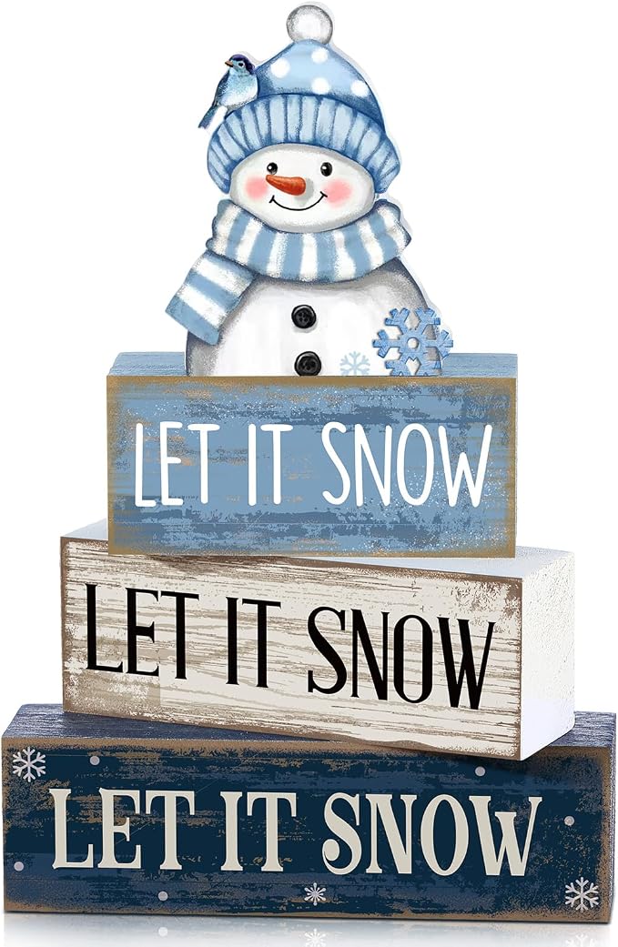 Lineshading 4 Pcs Christmas Table Decoration Blue and White Snowman Decor by Lineshading