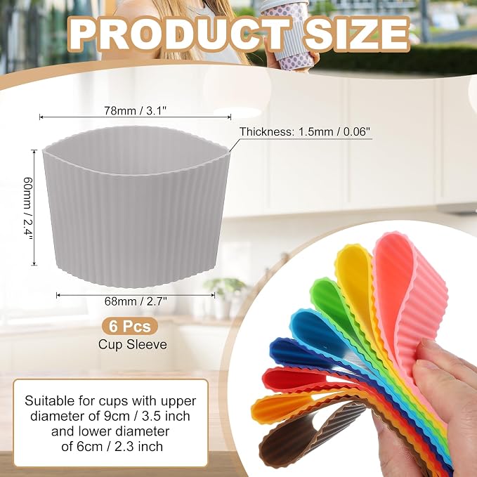 uxcell 6Pack Coffee Cup Sleeves, Reusable Silicone Heat Resistant Cup - Image 2