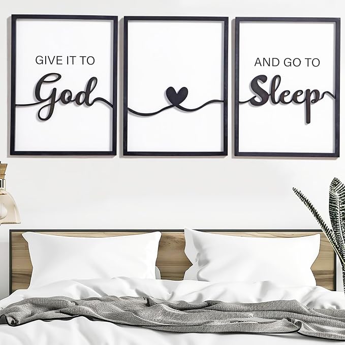 3D Wood Give it to God and Go to Sleep Signs 36x16”, Above Bed Wall Decors - Image 4