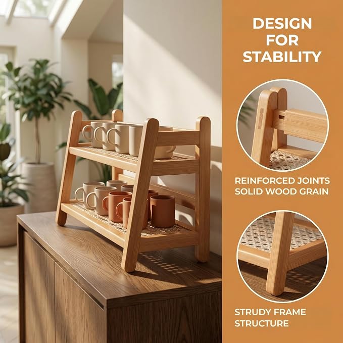 Bamboo 2-Tier Coffee Station Organizer, 14.6"×6.7"×10.6" Countertop Organizer - Image 5