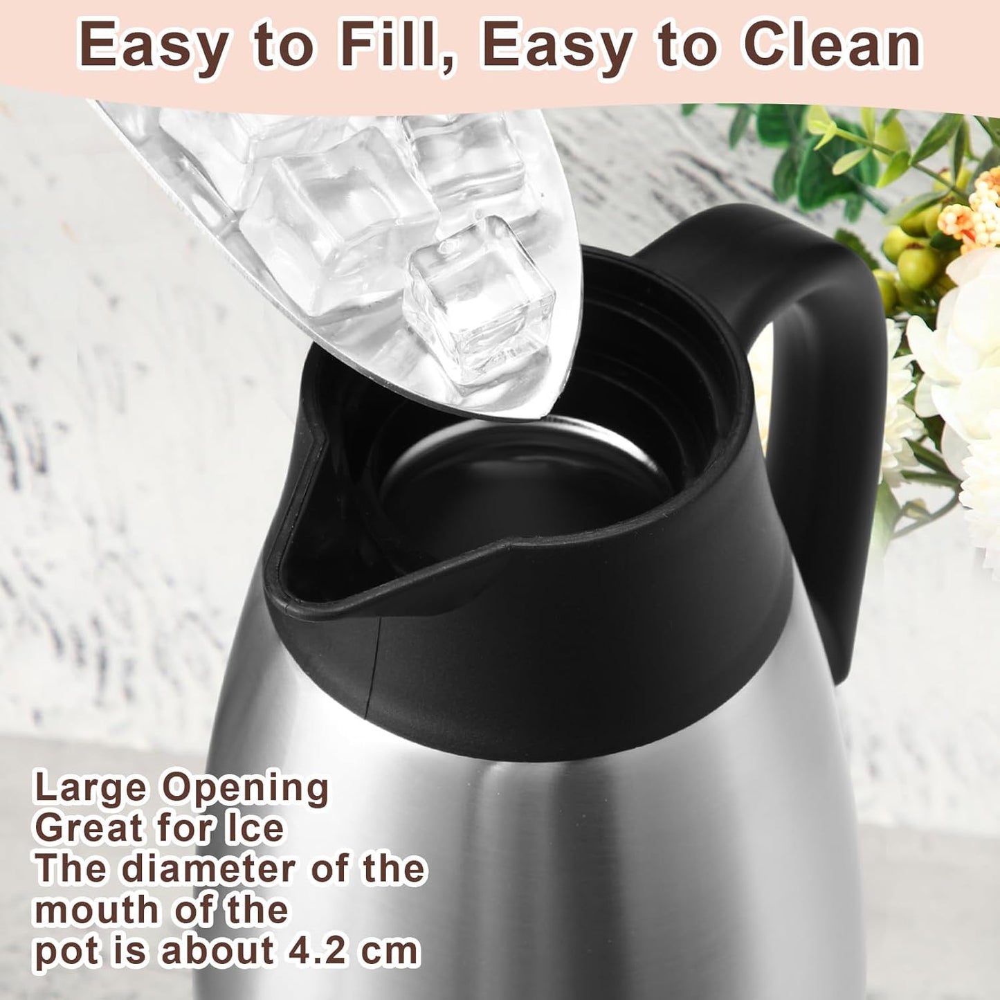 Norme 2 Pcs Thermal Coffee Carafe Insulated Stainless Steel Coffee Carafe for Hot Liquid Vacuum Thermal Pot Creamer Pitcher Dispenser with Brushes Keeping Hot Water Milk(Silver,51 oz)
