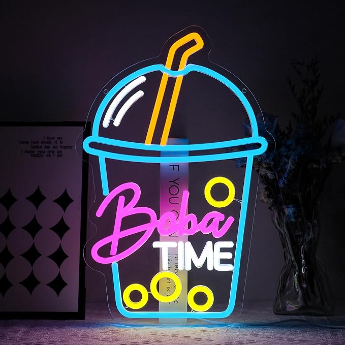 Boba Time Neon Sign for Wall Decor Dimmable Boba Tea Led Light Signs Bubble Tea by Unknown
