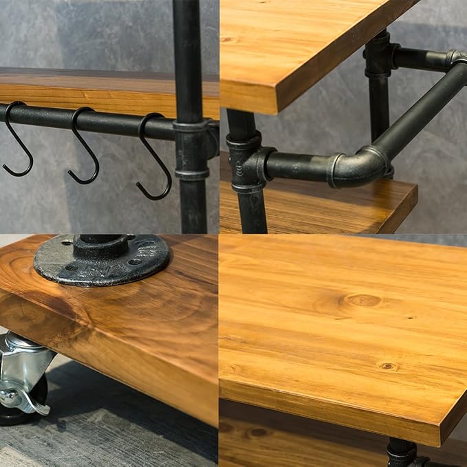 Industrial Portable Kitchen Island on Wheels, Bar Carts - Image 5