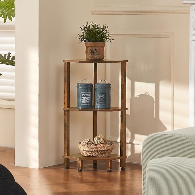 YUFAM 3-Tier Corner Shelf with Sturdy 5-Leg Base, Wooden Corner Bookshelf - Image 2