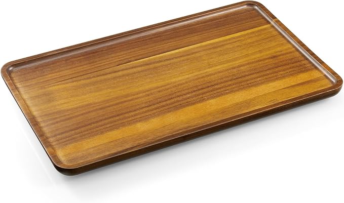 16 Inch Acacia Wood Serving Tray, Rectangular Wooden Decorative Tray by Unknown