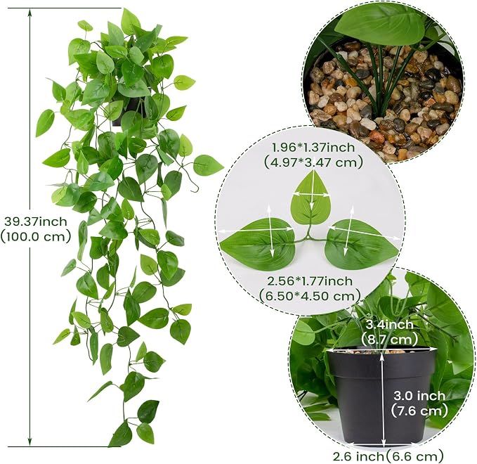 LOYWREE 3 Pack Small Artificial Hanging Plants - Image 2