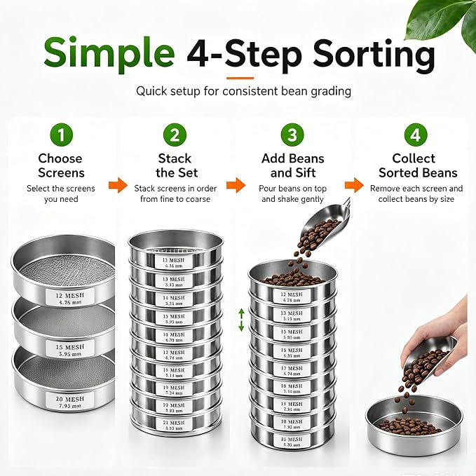 Coffee Bean Grading Sieve Set, Coffee Green Bean Stainless Steel Screen - Image 7