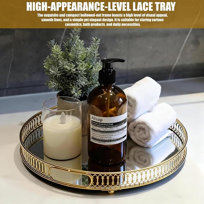 Gold Mirrored Tray with Handles, Decorative Glass and Gold Tray - Image 3
