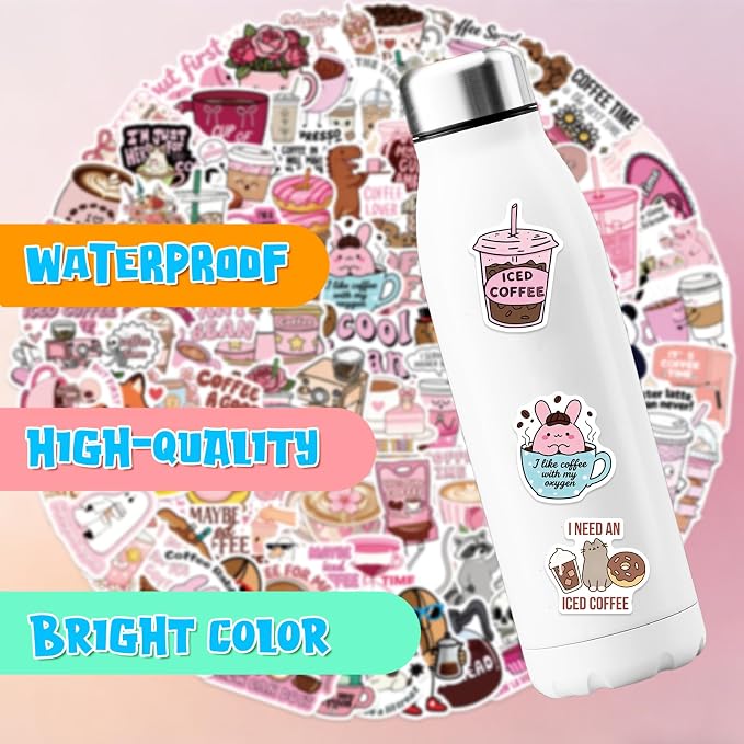 Funny Coffee Stickers Pack, Vinyl Waterproof Cute Decals - Image 3