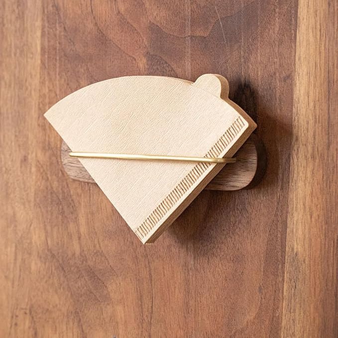 Coffee Filter Paper Holder Wall Mount Stand, Walnut Brass Storage Rack - Image 7