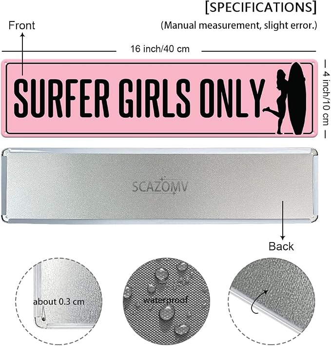 Surfer Girls Only Pink Tin Sign Vintage Metal Sign Retro Wall Art Poster Rustic - Image 2