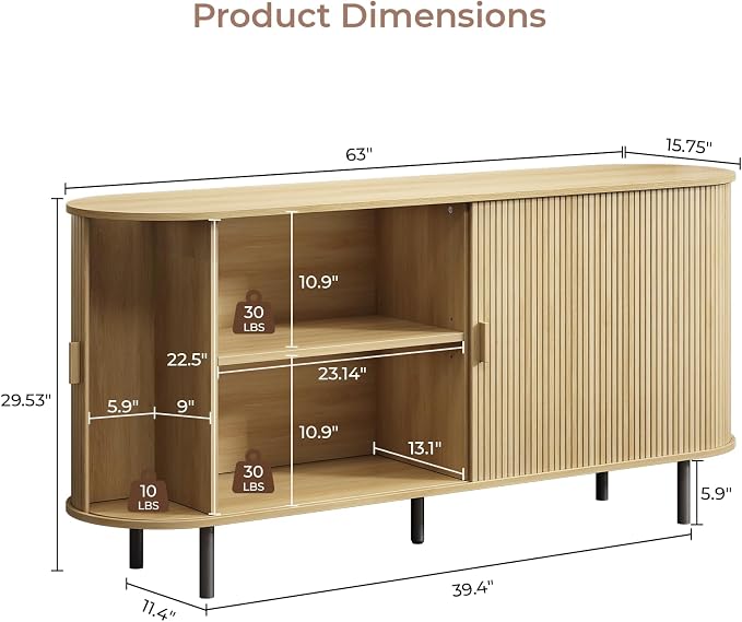 Buffet Cabinet with Storage, Fluted Sideboard Buffet with Sliding Door - Image 2