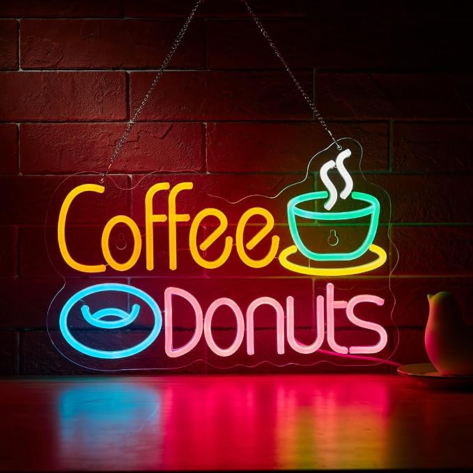 Coffee and Donuts Neon Sign for Wall Décor Dimmable LED Neon Light USB Powered by Unknown