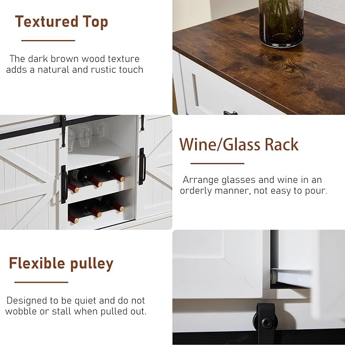 Kmax Farmhouse Wine Bar Cabinet w, 54” Buffet Cabinet - Image 5