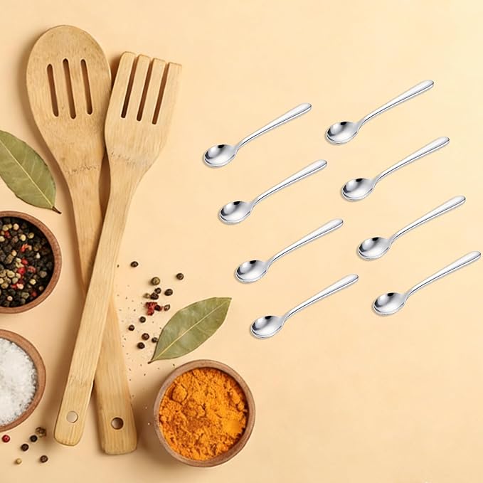 Small Spoons for Spice Jars 8 PCS 3.5 Inch Mini Spoons Silver Stainless Steel - Image 6