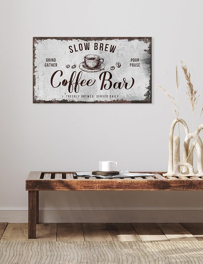 IPIC - Rustic Coffee Bar Sign Slow Brew, Canvas Print Wall Art - Image 4
