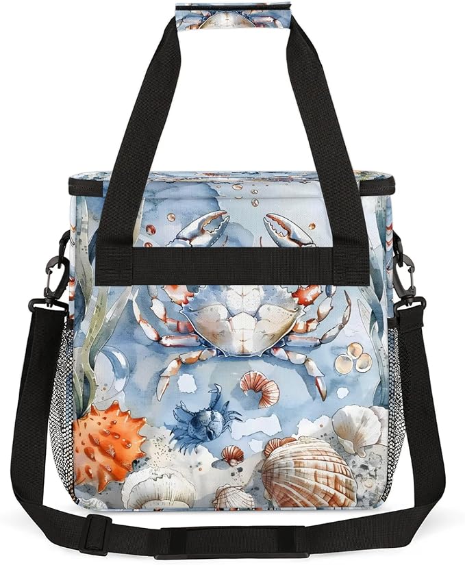 Nautical Coastal Crab Starfish Seashell Coffee Maker Carring Bag, Large - Image 5