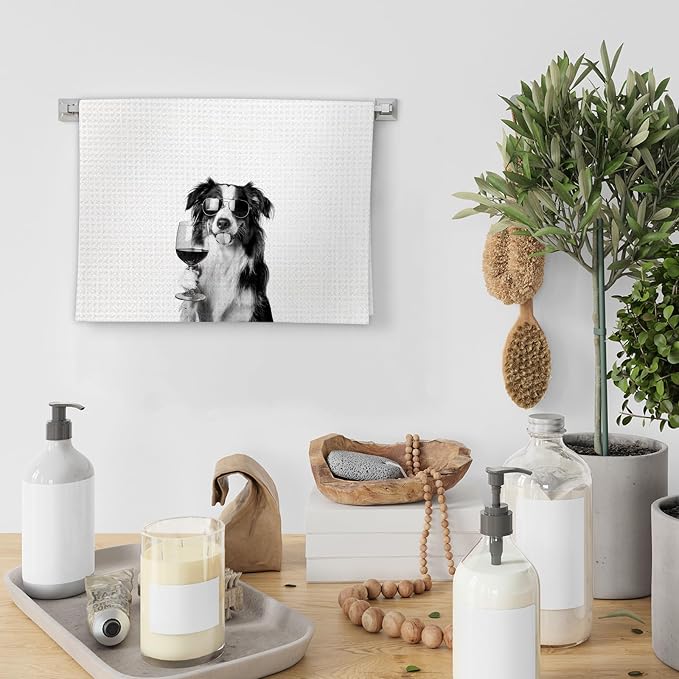 Border Collie Gifts Wine Kitchen Towels, Gifts - Image 4