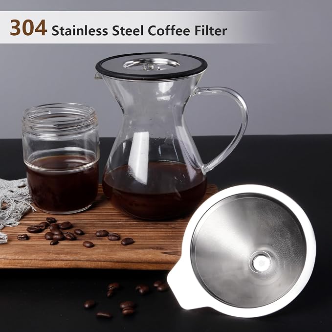 LHS Pour Over Coffee Dripper Reusable Coffee Filter Metal Cone Filter Paperless - Image 4