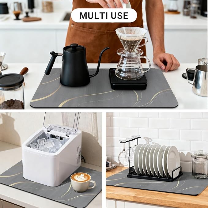 Small Coffee Mat 19x12 Inch, Irregular Gray Streamline Coffee Bar Mat, - Image 6
