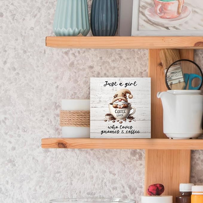 Rustic Coffee Gnome Wood Box Sign Desk Decor - Image 5