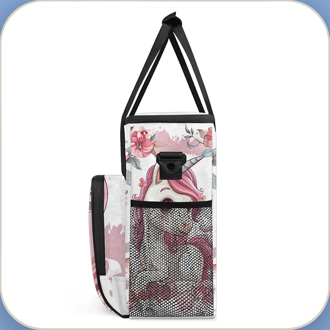 Cute Unicorn Floral Coffee Maker Carring Bag, Large Insulated Storage Organizer - Image 4