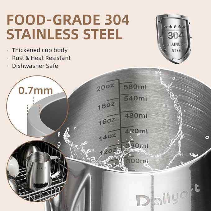 Milk Pitcher, Dailyart Stainless Steel Milk Frothing Pitcher - Image 4