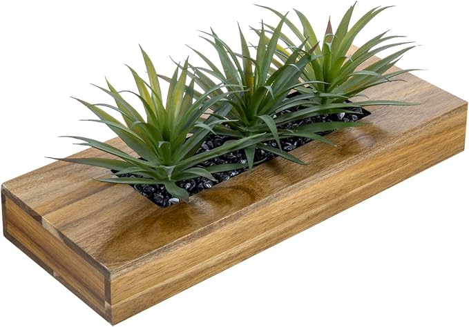 MyGift 15 Inch Large Artificial Green Grass Plants in Premium Acacia Solid Wood by MyGiftHome