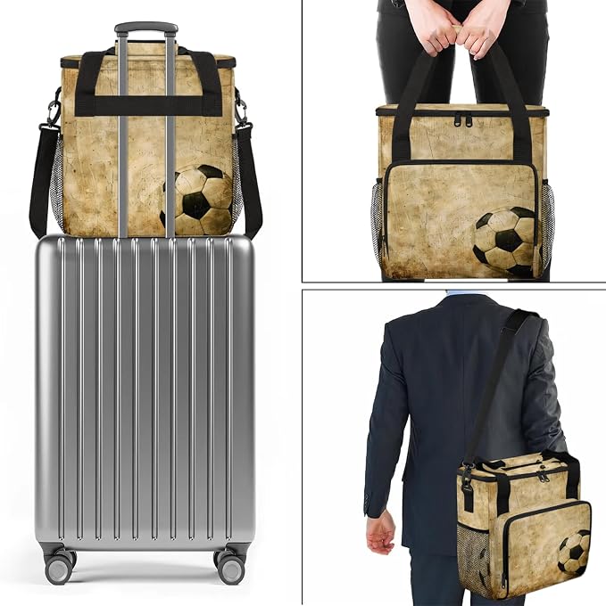 Vintage Soccer Coffee Maker Carring Bag, Large Insulated Storage Organizer Case - Image 7