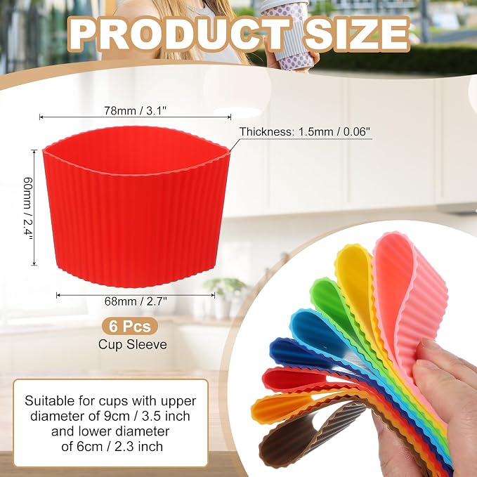uxcell 6Pack Coffee Cup Sleeves, Reusable Silicone Heat Resistant Cup - Image 2