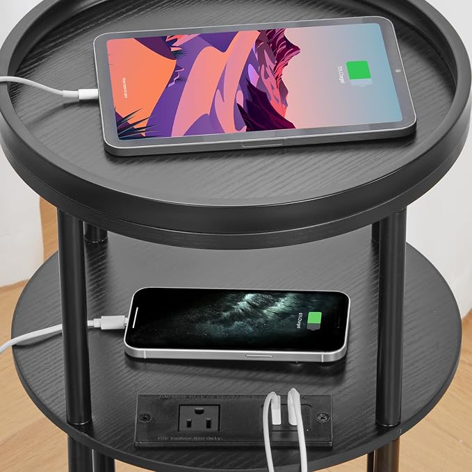 Small Round Side Table with Charging Station - Image 9