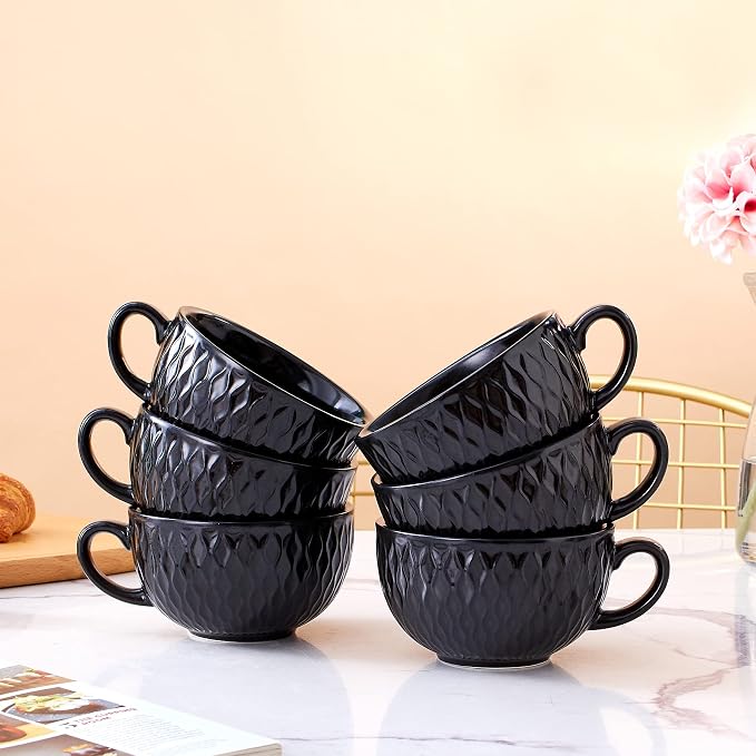 Coffeezone Set of 6 Cups Vintage Design 12 oz Professional Barista Ceramic - Image 5