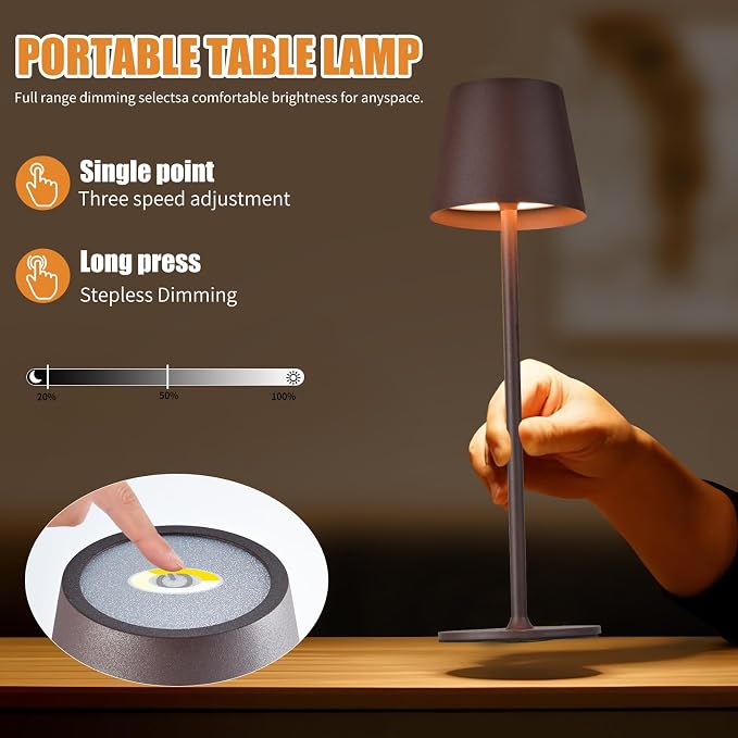 2 Pack Cordless Table Lamp, Portable LED Desk Lamp, 6000mAh Battery Operated - Image 4