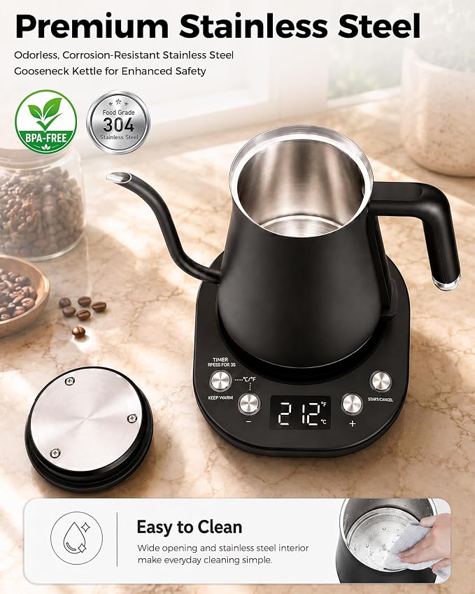 Gooseneck Electric Kettle with ±1℉ Temperature Control, 304 Stainless Steel - Image 5