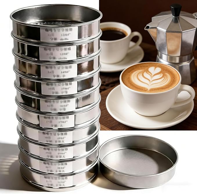 10-Layer Coffee Bean Grading Sieve, 8 Inch Stainless Steel Sifter, Precision by Unknown
