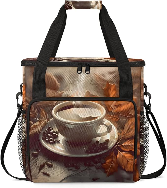 Coffee Themed Coffee Maker Carring Bag, Large Insulated Storage Organizer Case by Home