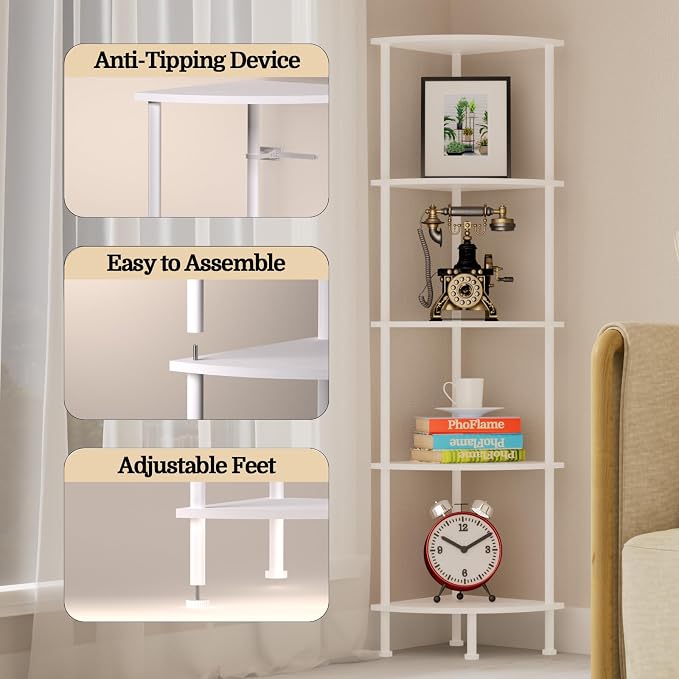 5-Tier Corner Shelf Stand, Tall Display Shelf, Plant Stand, Storage Standing - Image 4