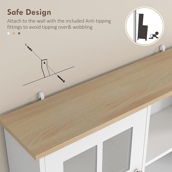HOMCOM Kitchen Pantry Storage Cabinet, Large Countertop, Glass Doors and - Image 8