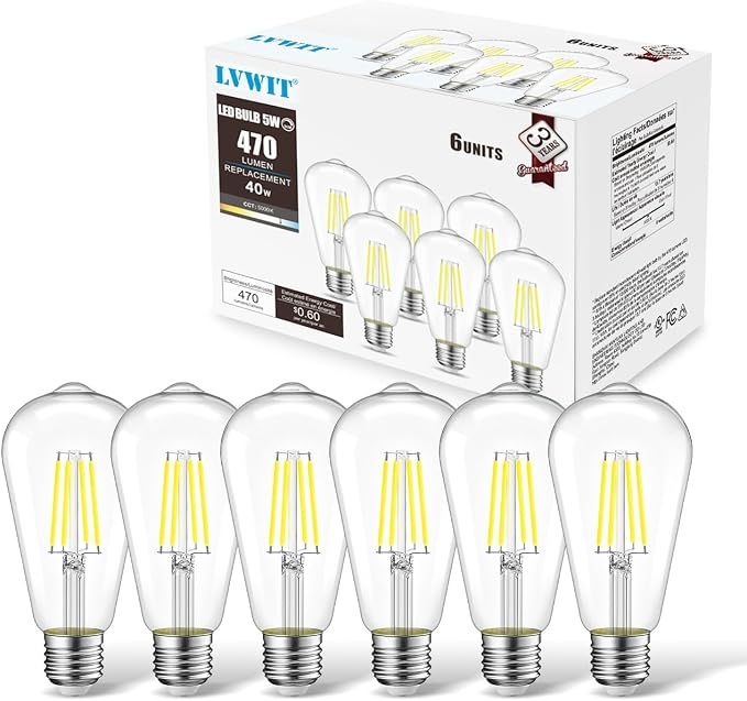 LVWIT ST21 LED Edison Light Bulbs 5W Dimmable 5000K Warm White Vintage Edison - Image 7